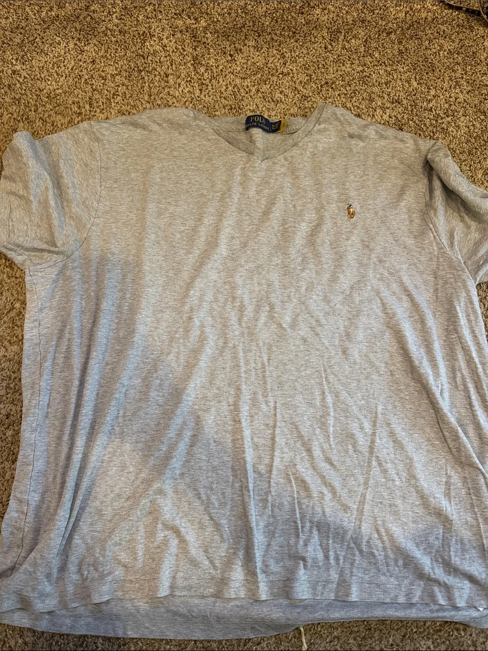 Polo by Ralph Lauren Light Gray V-Neck Tee with Embroidered Pony